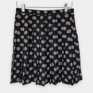 Vtg Express Pleated Skirt Black Cream Graphic‎ Print Y2K Preppy Mini Retro